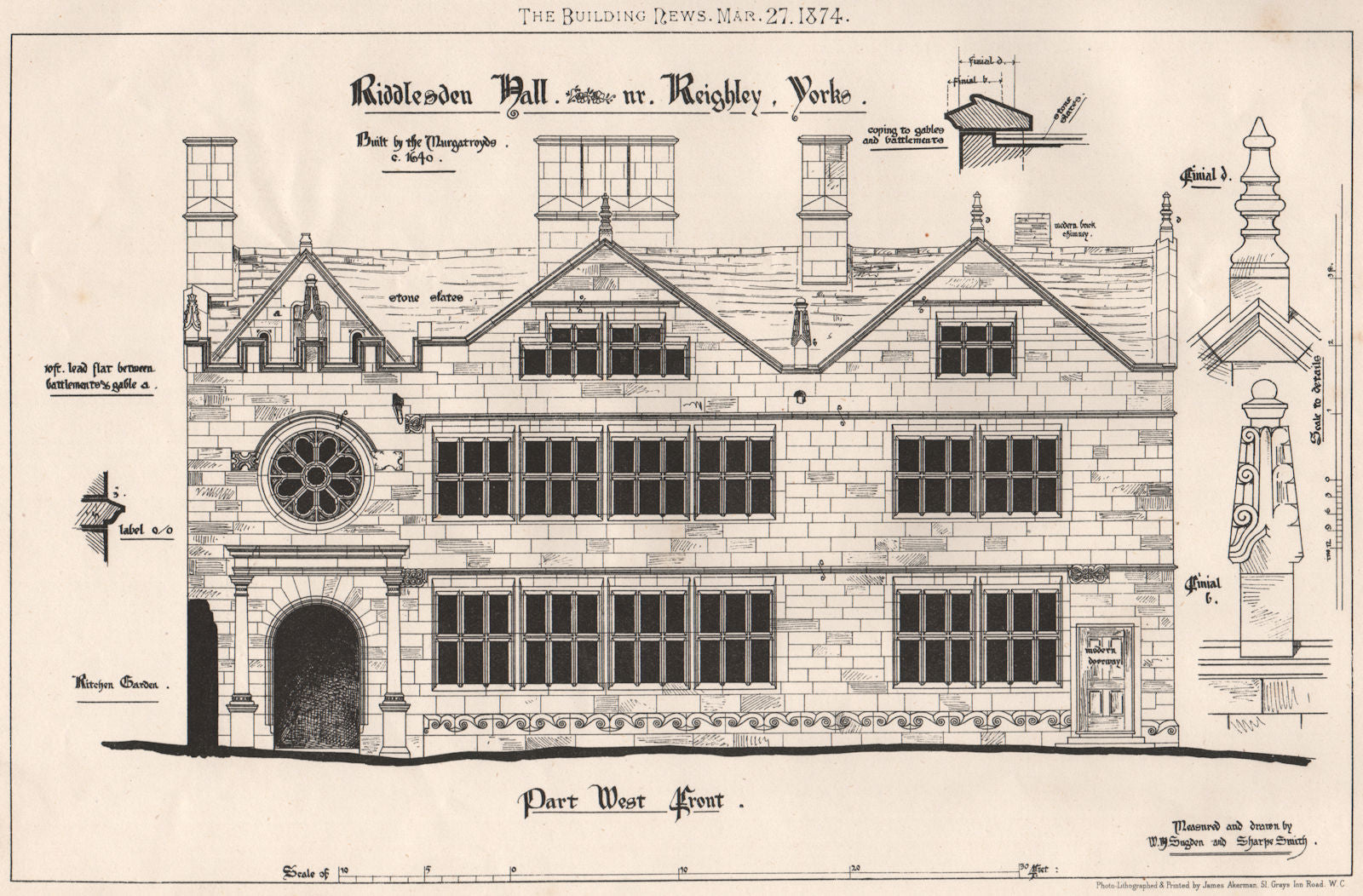 Riddlesden Hall, nr. Keighley, Yorkshire. Drawn by WY Sugden & Sharpe Smith 1874